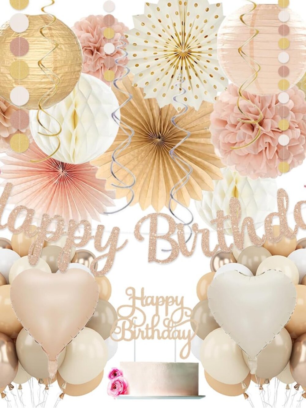 Champagne-Gold Beige Birthday for Women Girls,Cream Neutral Balloons Décor,Happy